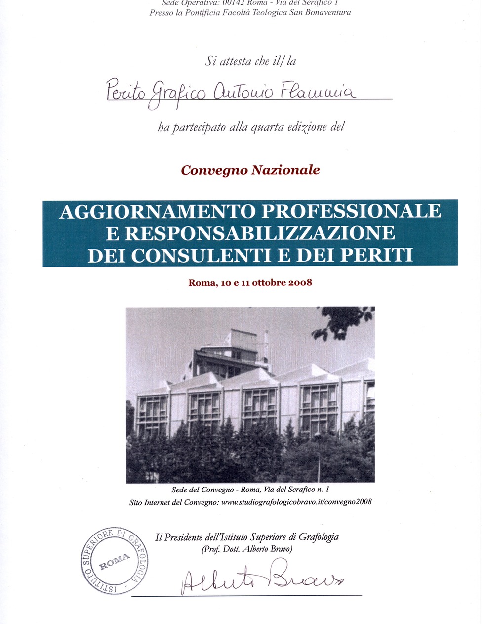 Attestato Aggiornamento Professionale con Alberto Bravo Roma