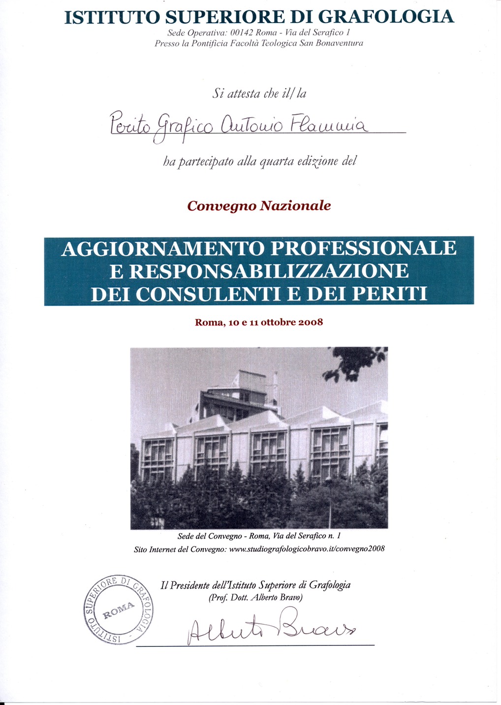 Attestato Aggiornamento Professionale con Alberto Bravo Roma